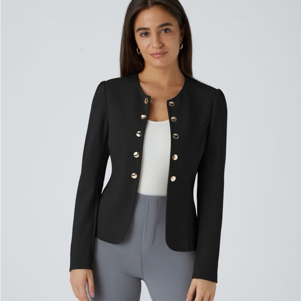 HALARA Black Women's Blazer with Gold Buttons